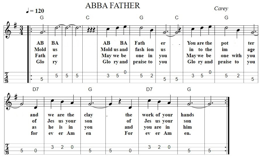 Abba Father sheet music mandolin tab with chords