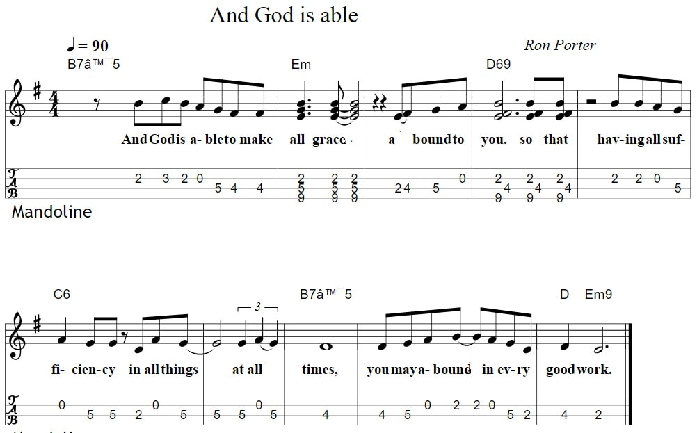 And God Is Able sheet music mandolin tab and chords