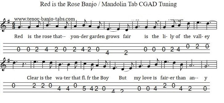 Banjo tuning CGAD for red is the rose song