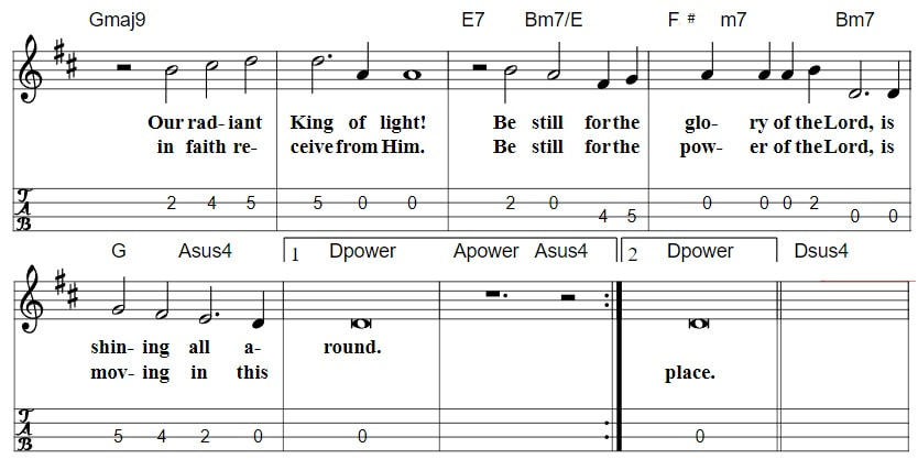 Be still in the presence of The Lord piano sheet music with chords page two