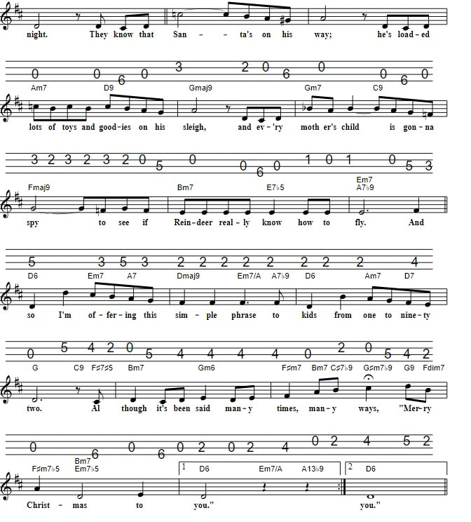 Chestnuts roasting by an open fire mandolin sheet music tab with chords
