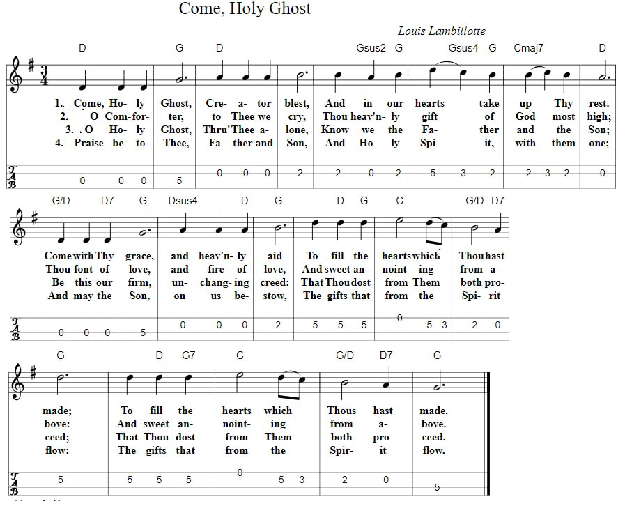 Come Holy Ghost sheet music mandolin tab and chords