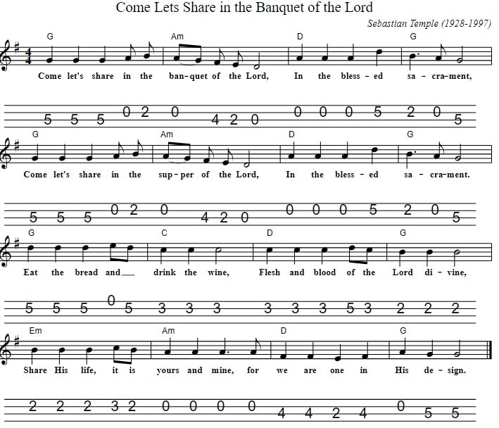 Come Let Us Share In The Banquet Of The Lord Sheet Music Mandolin Tab