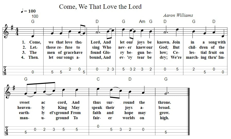 Come we that love The Lord sheet music mandolin tab with guitar chords