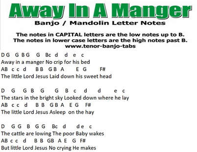 Away in a manger banjo letter notes