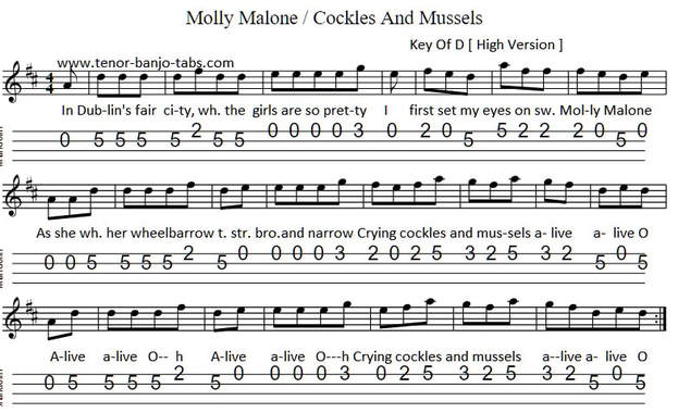 Cockles And Mussels mandolin tab key of D Major