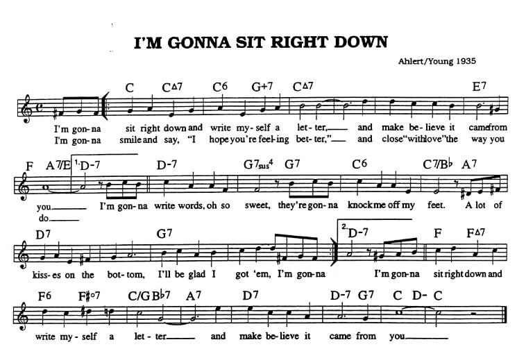 I'm gonna sit right down piano sheet music with chords