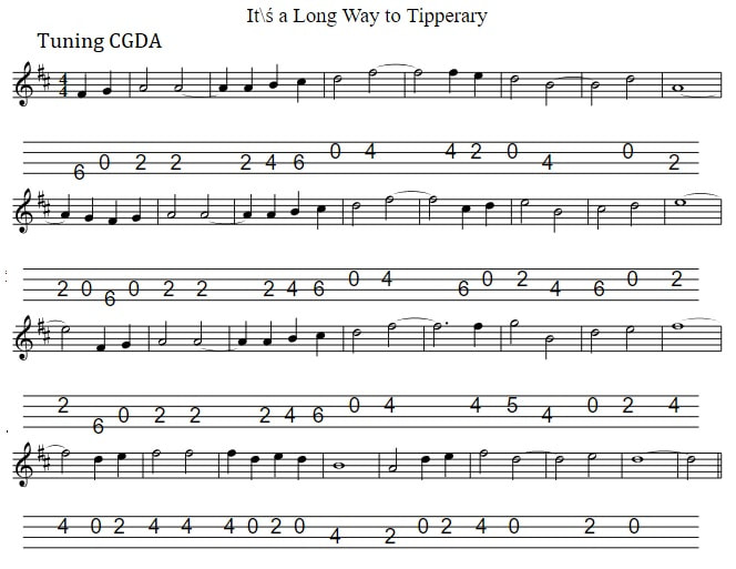 Its a long way to Tipperary Mandolin tab in CGDA Tuning