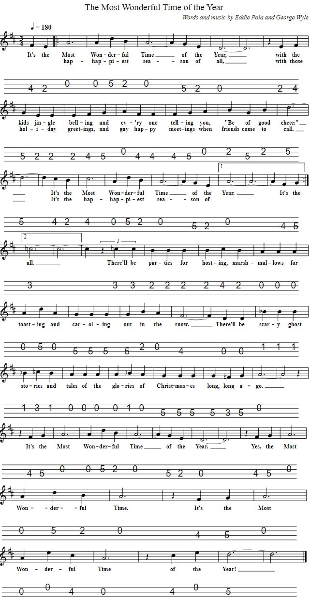 It's The Most Wonderful Time Of The Year Mandolin Banjo Tab