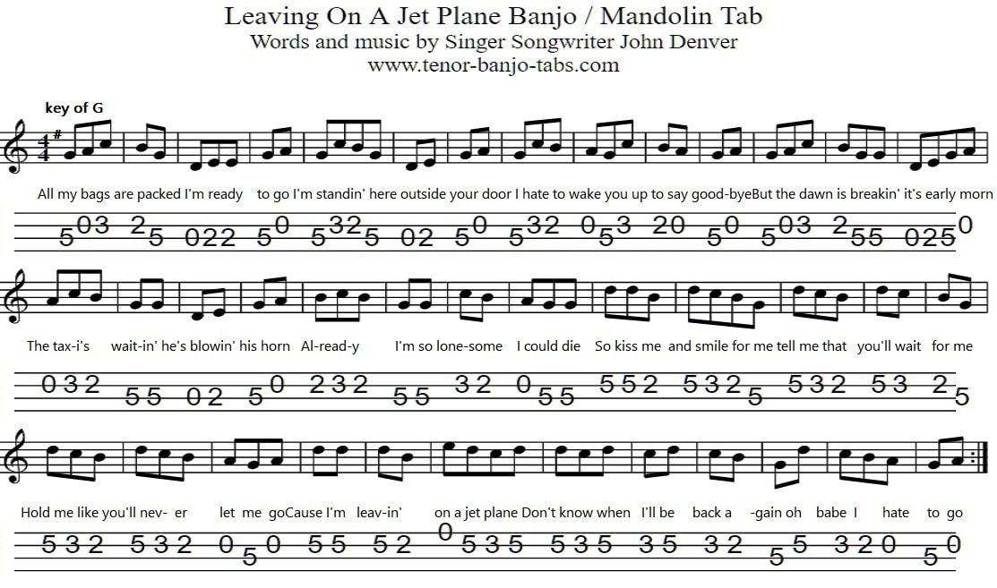 Leaving on a jet plane mandolin tab