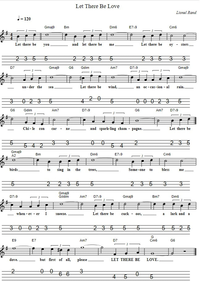 Let There Be Love Sheet Music Mandolin Tab
