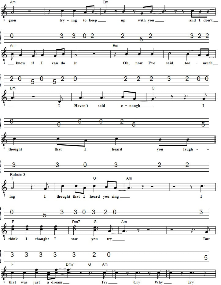 Loosing My Religion Mandolin Sheet Music Tab With Lyrics And Chords part five