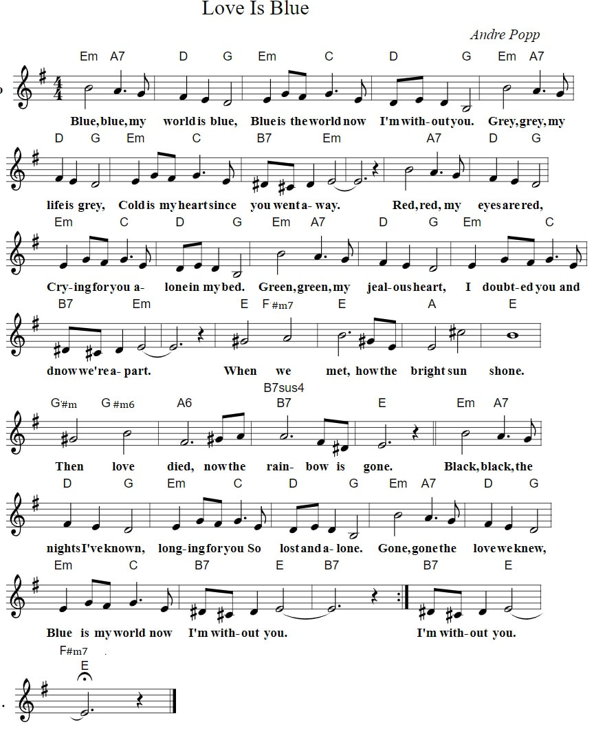 Love Is Blue Piano Sheet Music With Chords