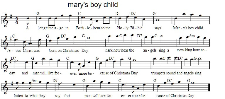 Mary's boy child sheet music in G Major