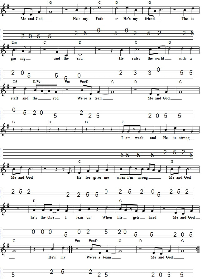 Me And God Sheet Music And Mandolin Tab part two with chords