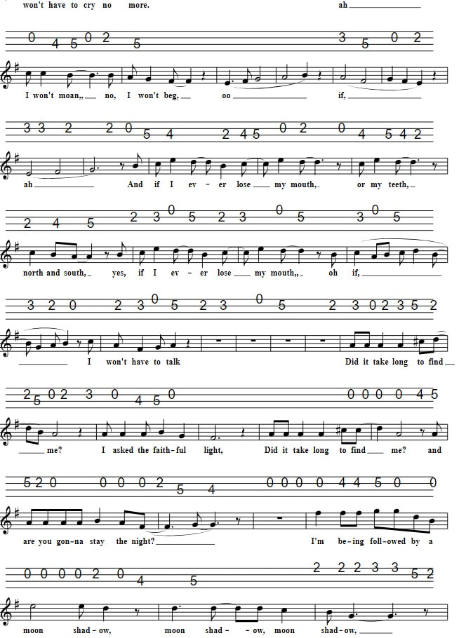 Moonshadow Sheet Music And Mandolin Tab verse four