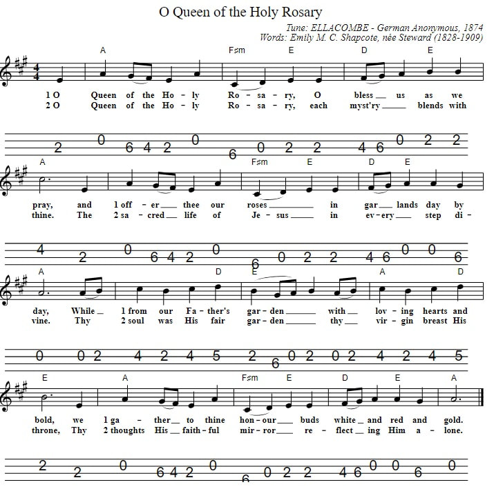 O Queen Of The Holy Rosary Sheet Music Mandolin Tab Guitar Chords