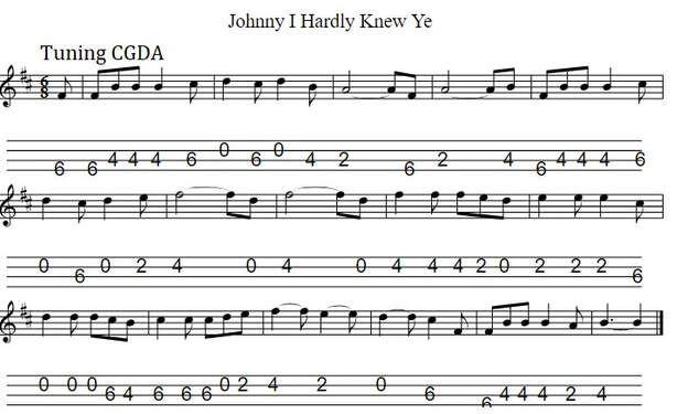CGDA Tuning for Johnny I Hardly Knew Ye on tenor banjo and mandolin