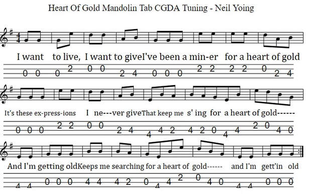 Heart of gold mandolin tab in cgda tuning