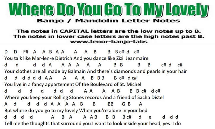 Where do you go to my lovely banjo music letter notes