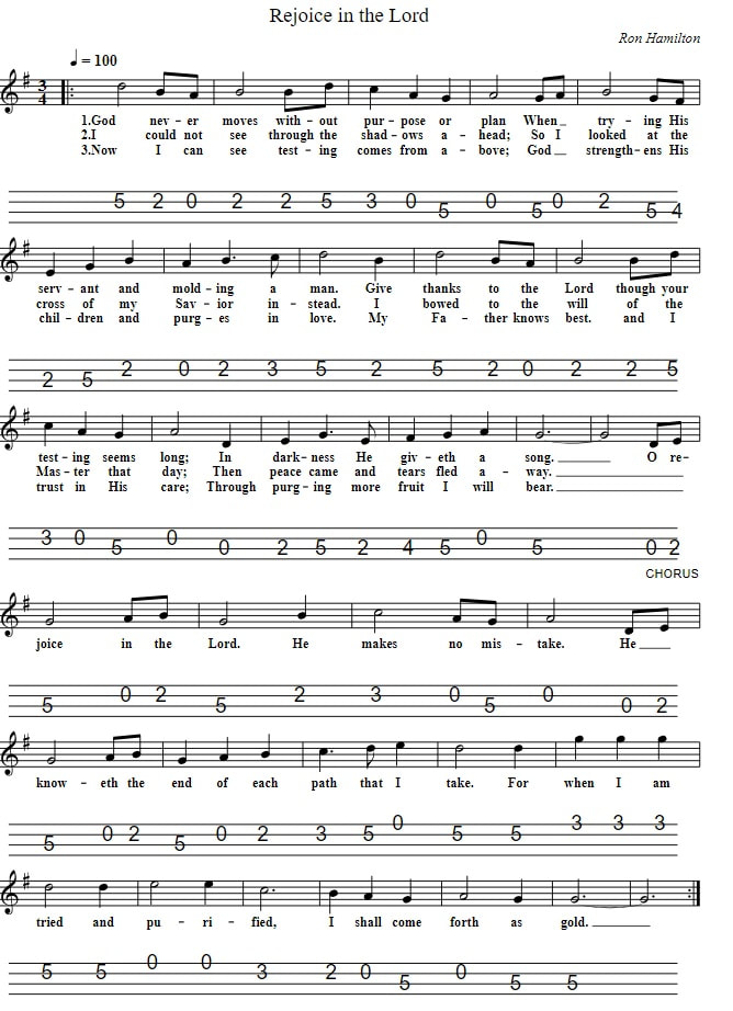 Rejoice In The Lord Hymn Sheet Music And Mandolin Tab
