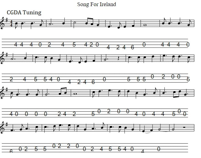 Song for Ireland mandolin tab in CGDA Tuning