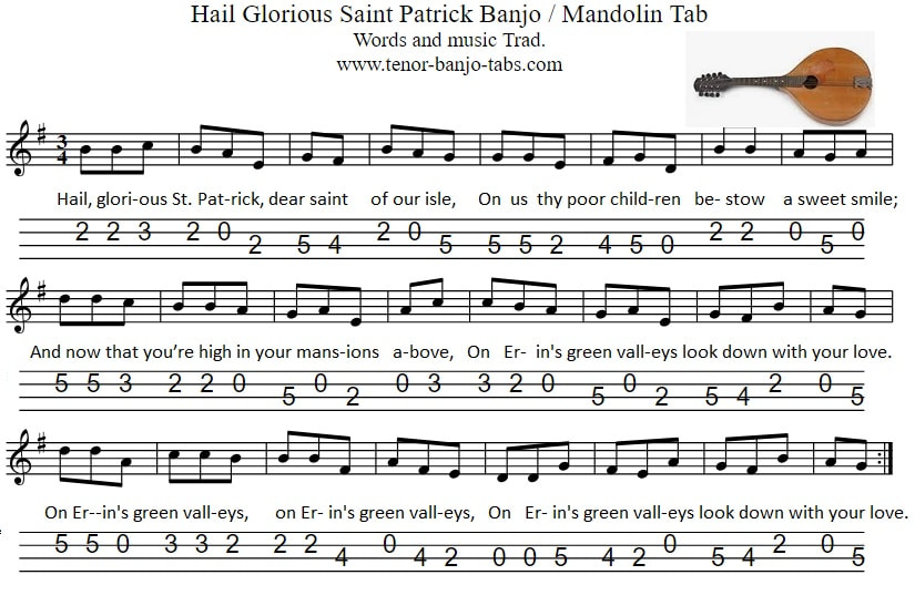Hail Glorious St. Patrick banjo / mandolin tab