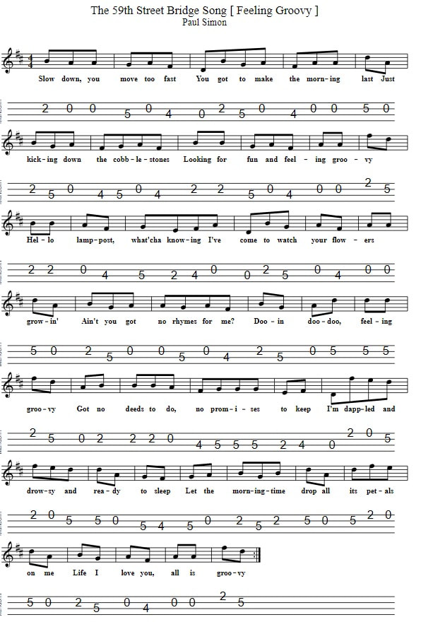 The 59th Street Bridge Song (Feelin’ Groovy) Mandolin Tab