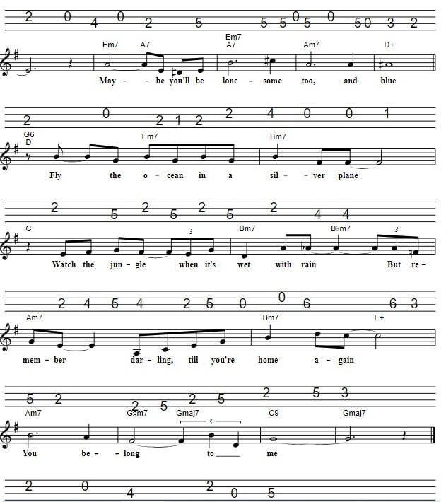 You Belong To Me Sheet Music And Mandolin Tab part two