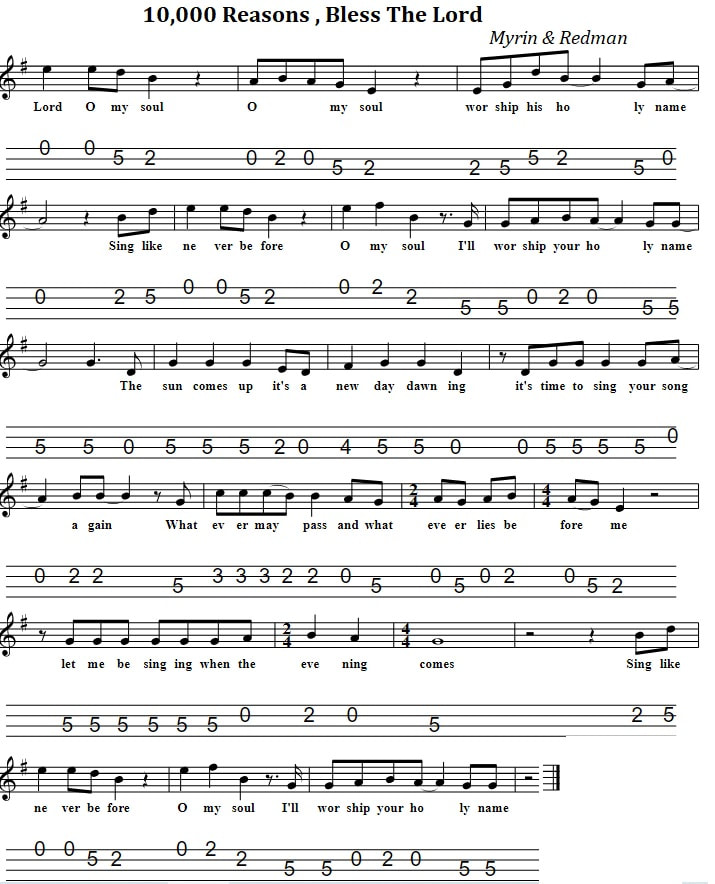 10000 Reasons Bless The Lord Sheet Music And Mandolin Tab