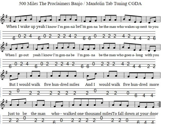 CGDA Banjo/mandolin tab for 500 miles song
