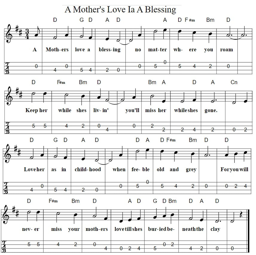 A Mothers Loves A Blessing Mandolin Tab with chords