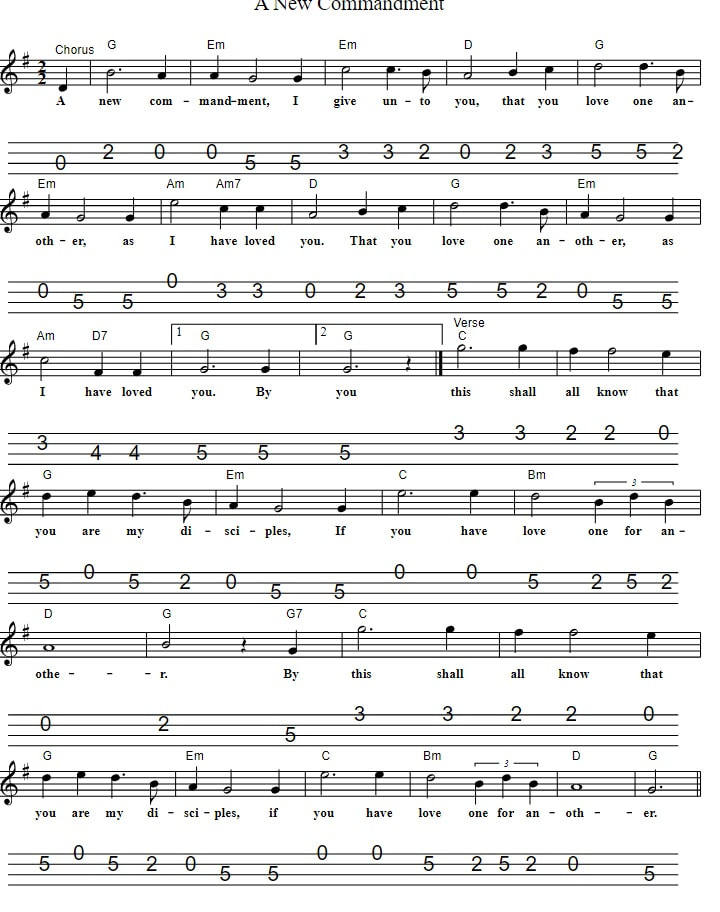 A New Commandment Sheet Music Mandolin Tab lyrics and chords