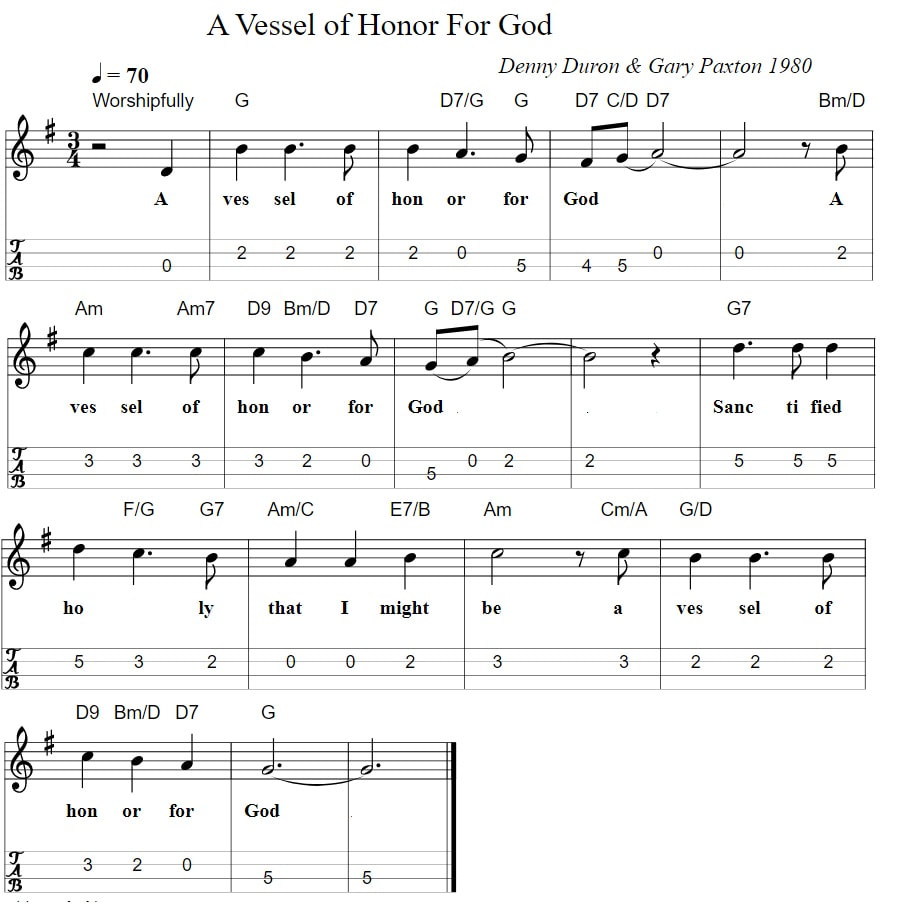 A vessel of honor for God sheet music mandolin tab with chords