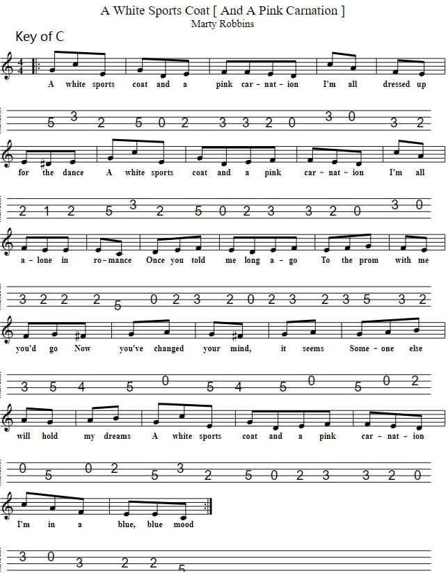 A white sports coat mandolin sheet music in C Major