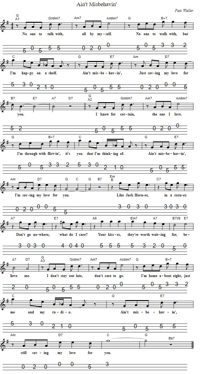 Ain't Misbehaving Sheet Music And Mandolin Tab with chords