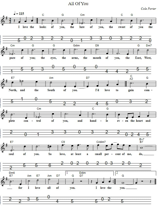 All Of You Sheet Music And Mandolin Tab By Cole Porter