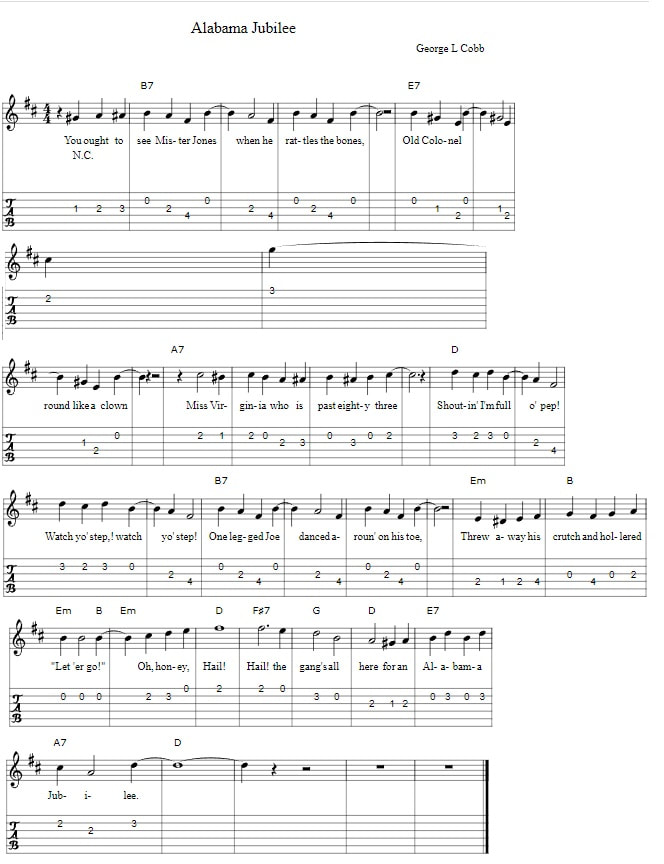 Alabama jubilee guitar tab and chords