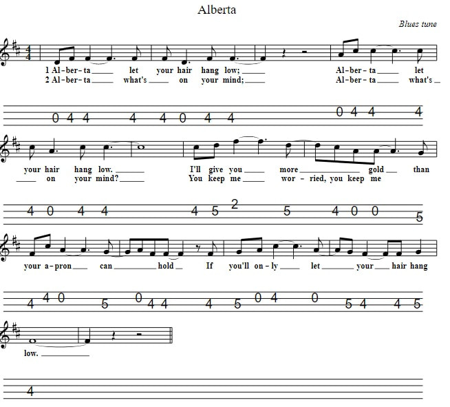 Alberta mandolin sheet music tab