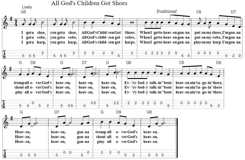 All God's Children Got Shoes Sheet Music Mandolin Tab With Chords
