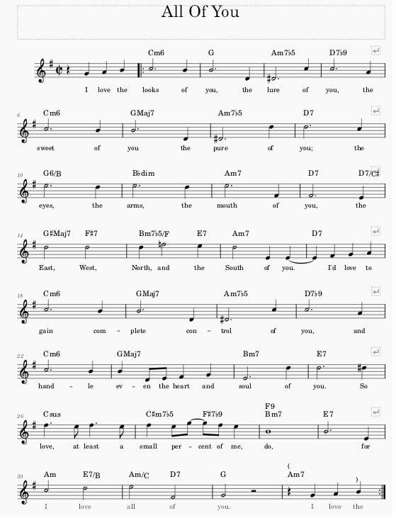 All of you piano sheet music with chords
