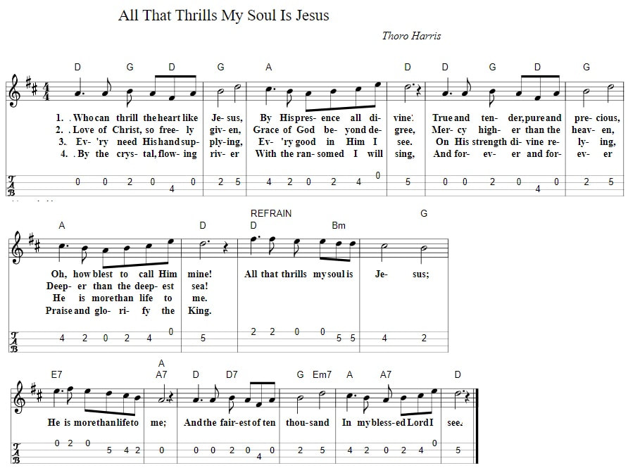 All that thrills my Soul is Jesus hymn sheet music mandolin tab and guitar chords