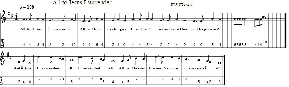 All to Jesus I surrender hymn sheet music and mandolin tab
