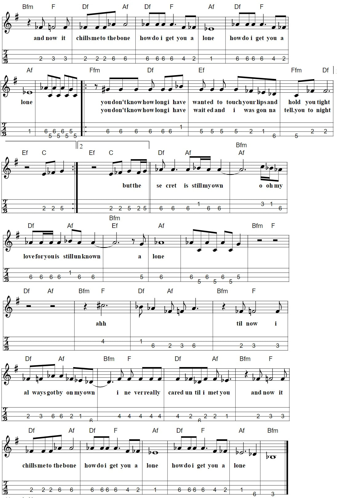 Alone Mandolin Tab By Heart with chords part two