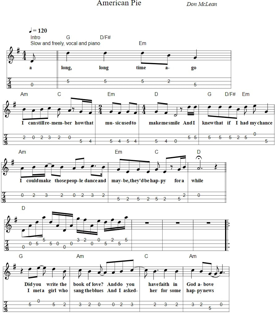 American Pie Banjo Mandolin Tab