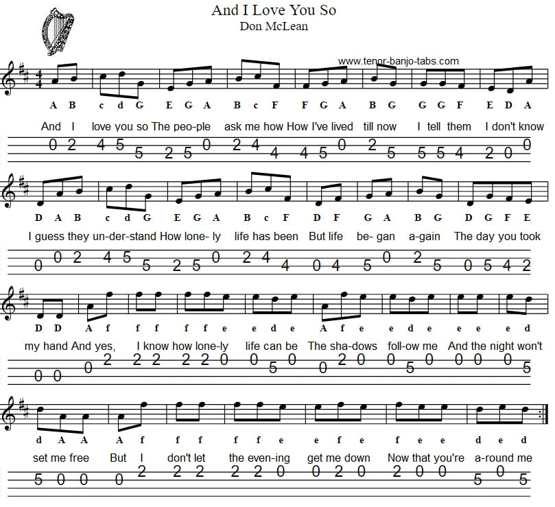 And I Love You So Mandolin sheet music Tab