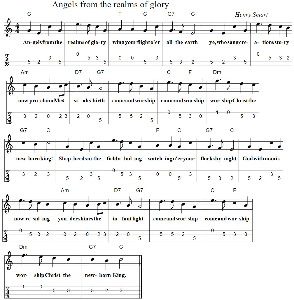 Angels from the realms of glory hymn sheet music mandolin tab and chords