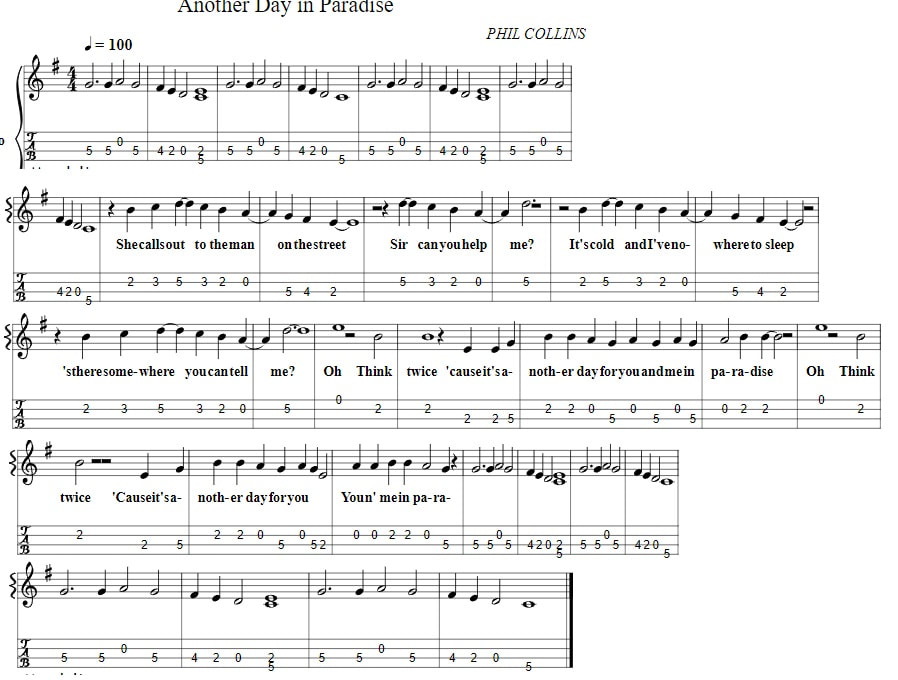 Another day in paradise sheet music mandolin tab