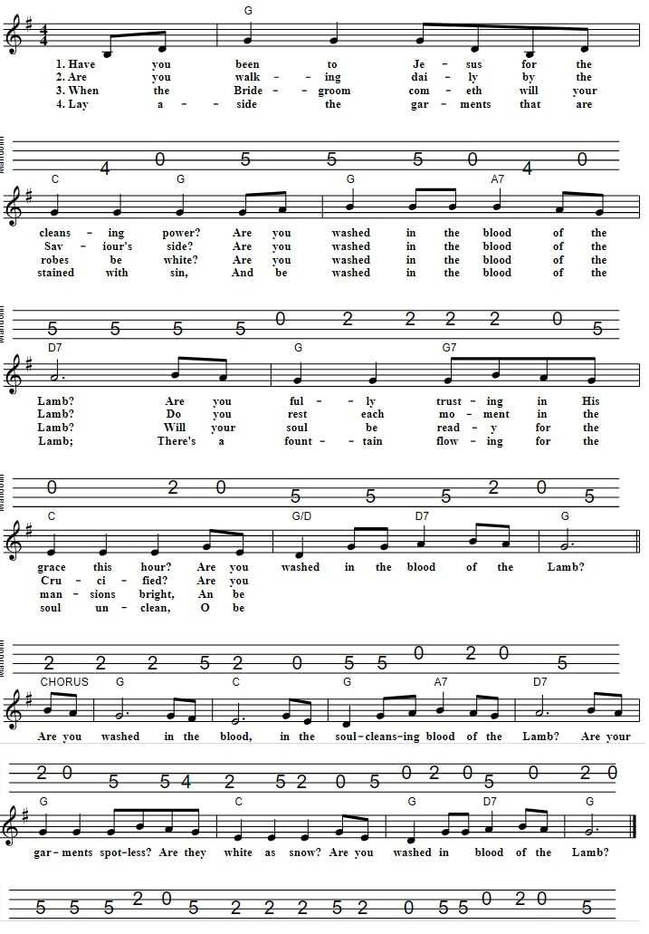 Are You Washed In The Blood Sheet Music Mandolin Tab And Chords