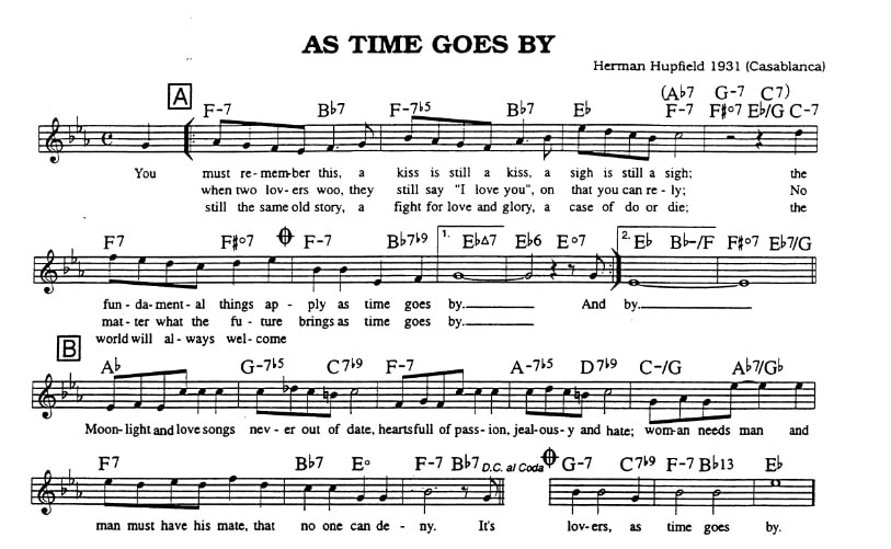 as time goes by piano sheet music with chords